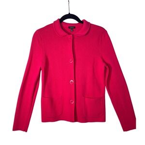 Talbots Women Small Knit Cardigan Sweater Button Front Pink Cotton Blend Collare